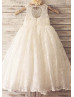TUTU Ivory Lace Keyhole Back Full Length Flower Girl Dress
